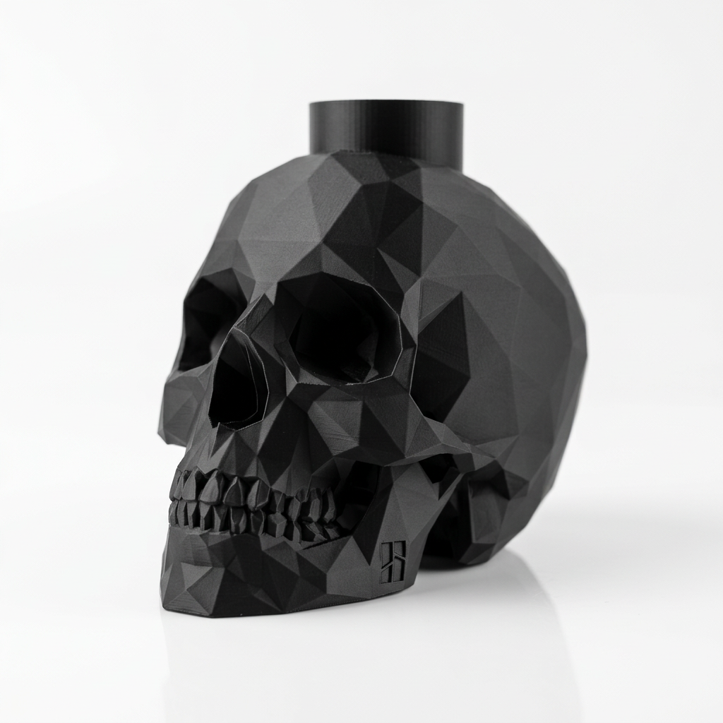Bougeoir tête de mort low-poly noir rendu 3D