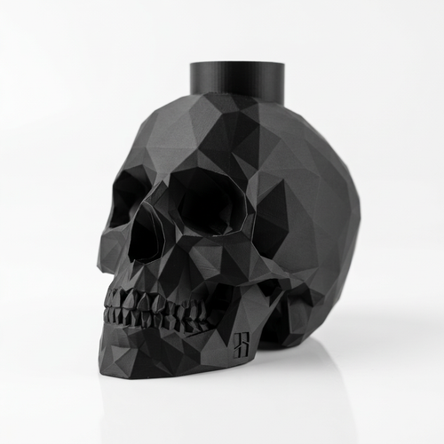 Bougeoir tête de mort low-poly noir rendu 3D