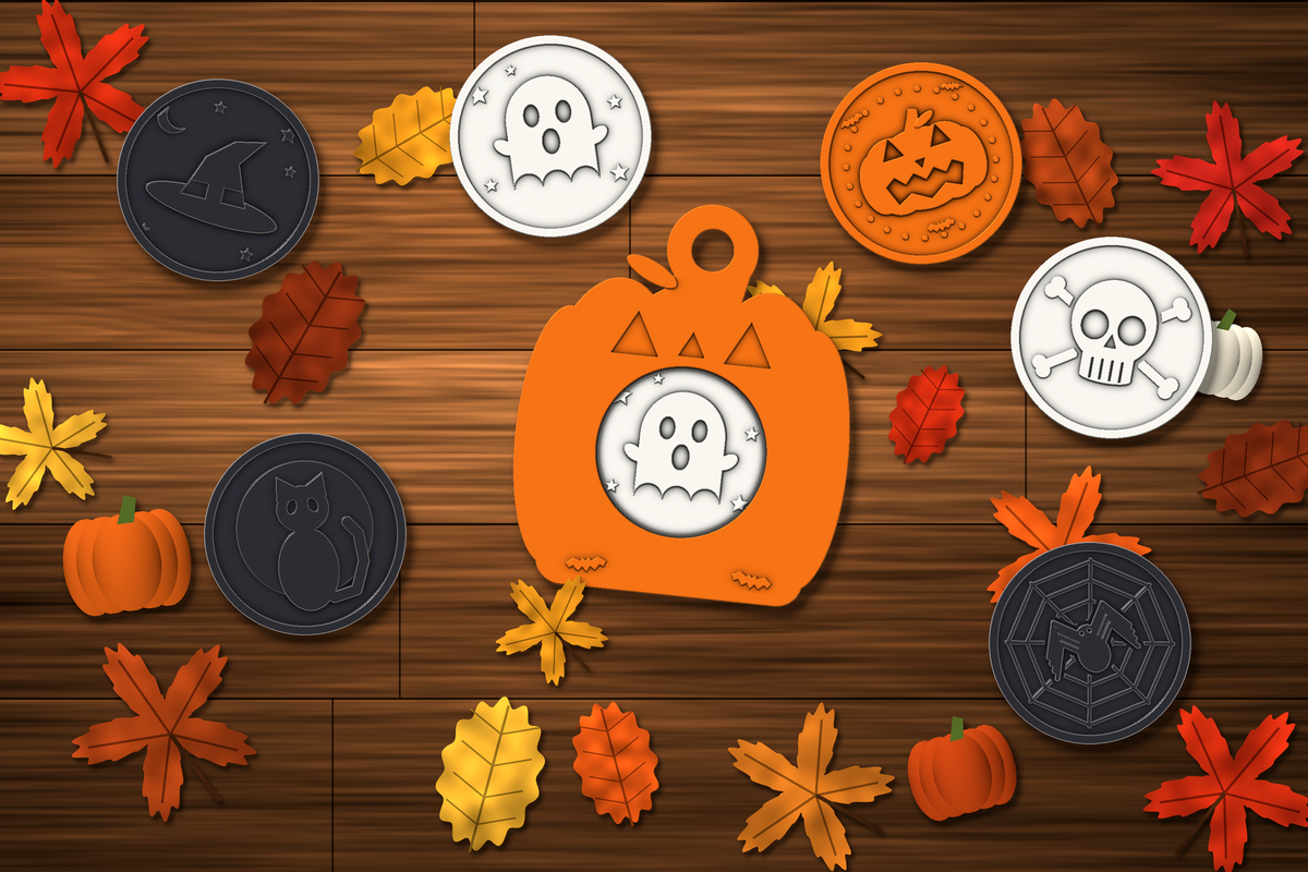 Set de 6 jetons Halloween thème automne avec pochette citrouille orange